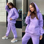 Women Fleece Two Piece Sets Elegant Solid Color Oversized Warm Hoodies and Long Pant Sports Suit Autumn Winter Tracksuit 2023