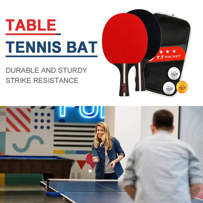 Table Tennis Racket 2 Rackets & 3 Balls Ping Pong Paddles Set Professional 2 Player Ping Pong Set for Beginners Training Game