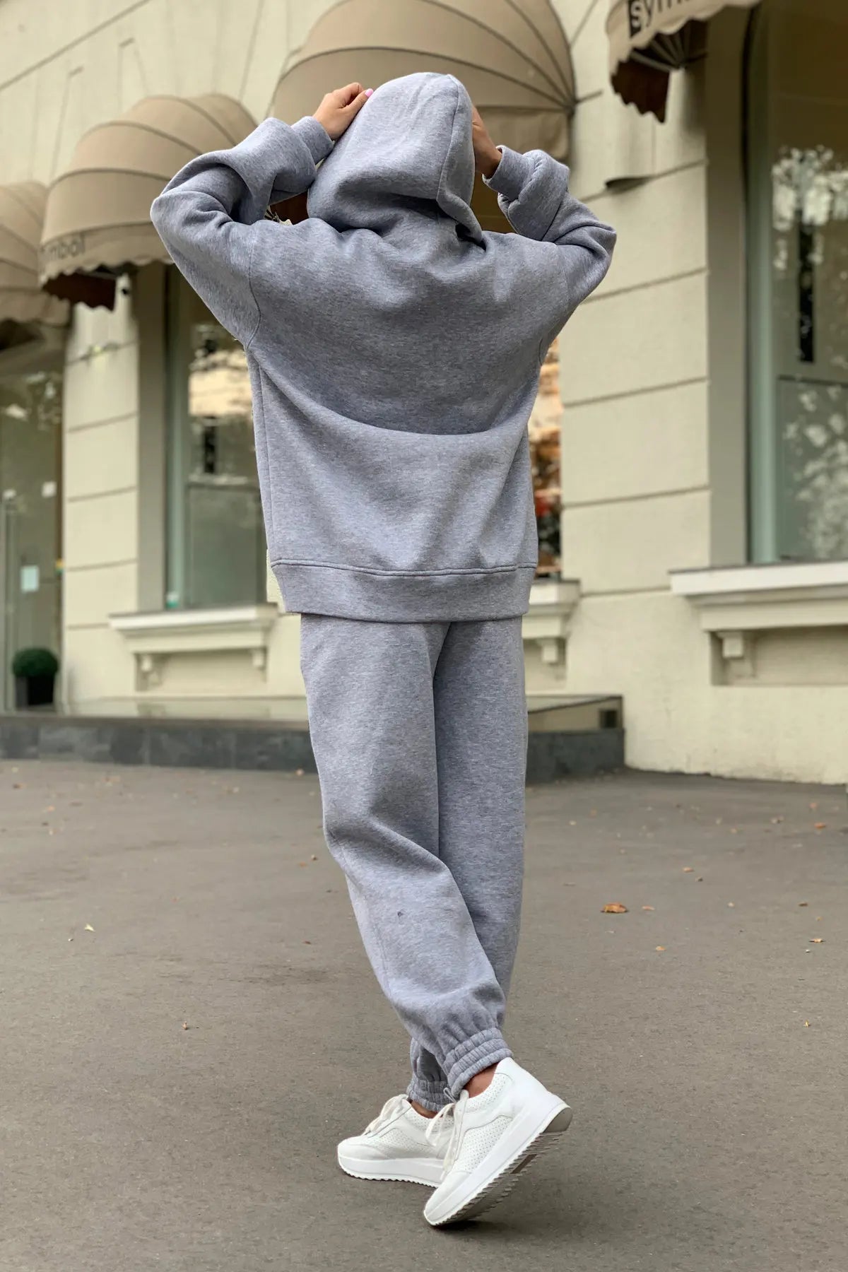 Women Fleece Two Piece Sets Elegant Solid Color Oversized Warm Hoodies and Long Pant Sports Suit Autumn Winter Tracksuit 2023