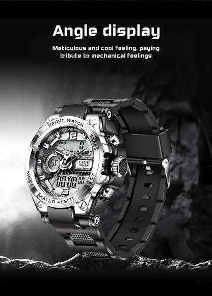 LIGE Men Military Watch Digital 50m Waterproof Wristwatch LED Quartz Clock Sport Watch Male Big Watches Men Relogios Masculino