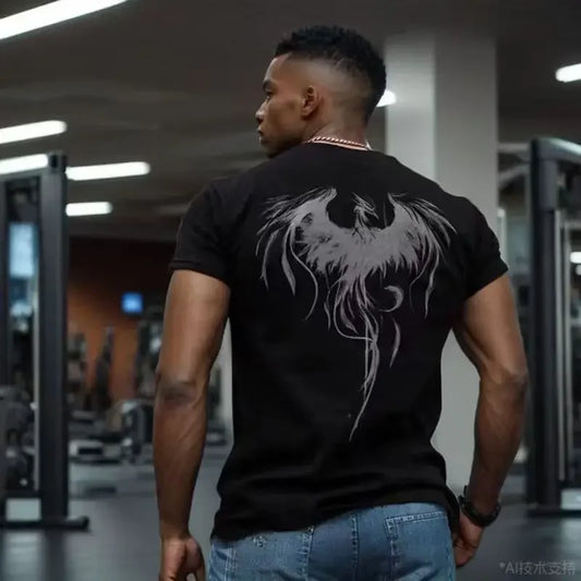 Phoenix printed short sleeve compression shirt for mens and womens sports running exercise T-shirt gym exercise equipment Coospo