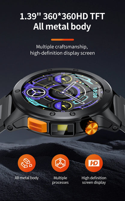 LIGE Sports Smart Watch Men LED Flashlight IP68 Waterproof Bluetooth Call Health Watches Voice Assistant Military Smartwatch Men