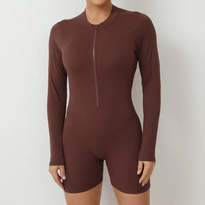 Seamless Yoga Zipper Jumpsuits Sports Fitness Beauty Back Hip-Lifting Long-Sleeved One-Piece Workout Gym Tracksuits for Women