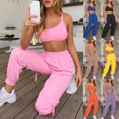 1Set Stylish Tracksuit Contrast Color Hooded Drawstring Sweatshirt Pockets Pants Set for Running Sport Outfit Sports Suit