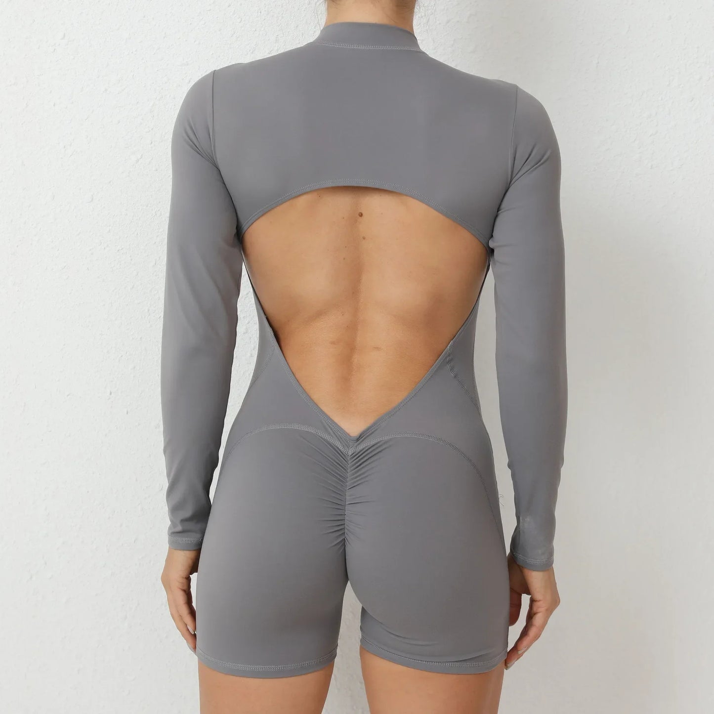 Seamless Yoga Zipper Jumpsuits Sports Fitness Beauty Back Hip-Lifting Long-Sleeved One-Piece Workout Gym Tracksuits for Women