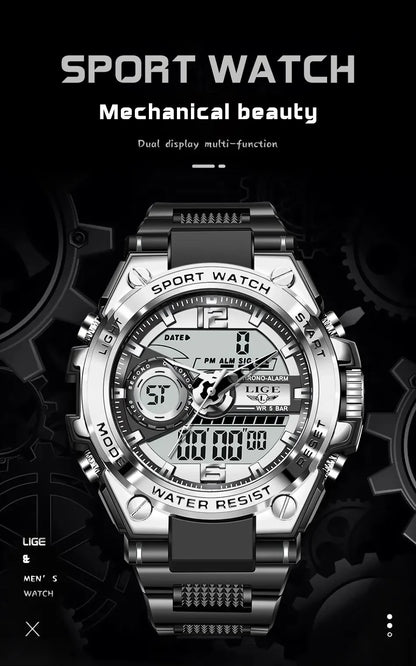 LIGE Men Military Watch Digital 50m Waterproof Wristwatch LED Quartz Clock Sport Watch Male Big Watches Men Relogios Masculino