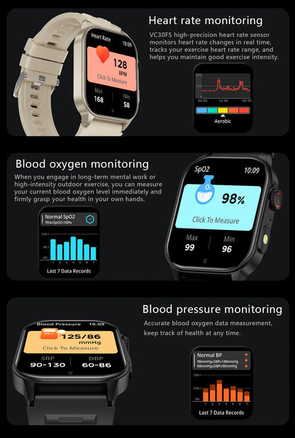 LIGE Smart Watch for Men 3ATM Waterproof Bluetooth Call Health Monitor With Flashlight 370mahBattery 100+Sport Mode Smartwatches