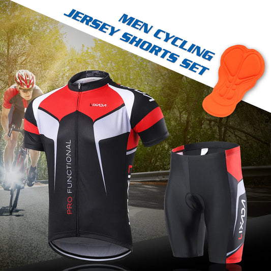 Men Breathable Quick Dry Comfortable Short Sleeve Jersey + Padded Shorts Cycle Clothing Set Riding Sportswear