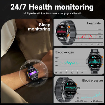 LIGE Sports Smart Watch Men LED Flashlight IP68 Waterproof Bluetooth Call Health Watches Voice Assistant Military Smartwatch Men