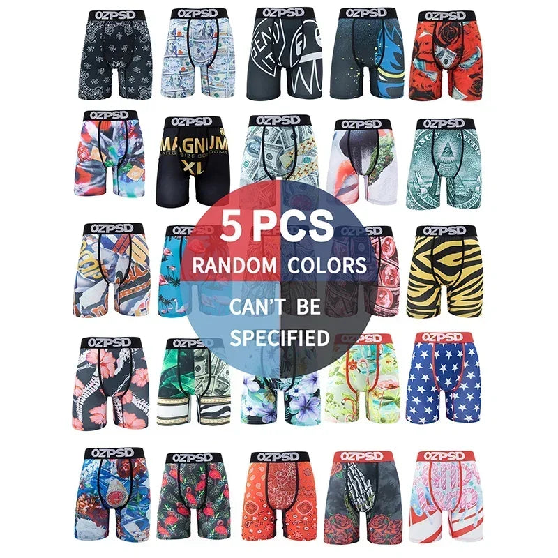 5Pcs Sexy Summer Men Boxer Underwear Breathable Printed Men's Panties Underpants Male Plus Size Man Boxer Briefs Man Boxershorts