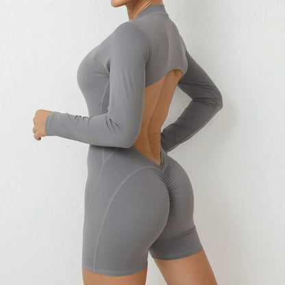 Seamless Yoga Zipper Jumpsuits Sports Fitness Beauty Back Hip-Lifting Long-Sleeved One-Piece Workout Gym Tracksuits for Women