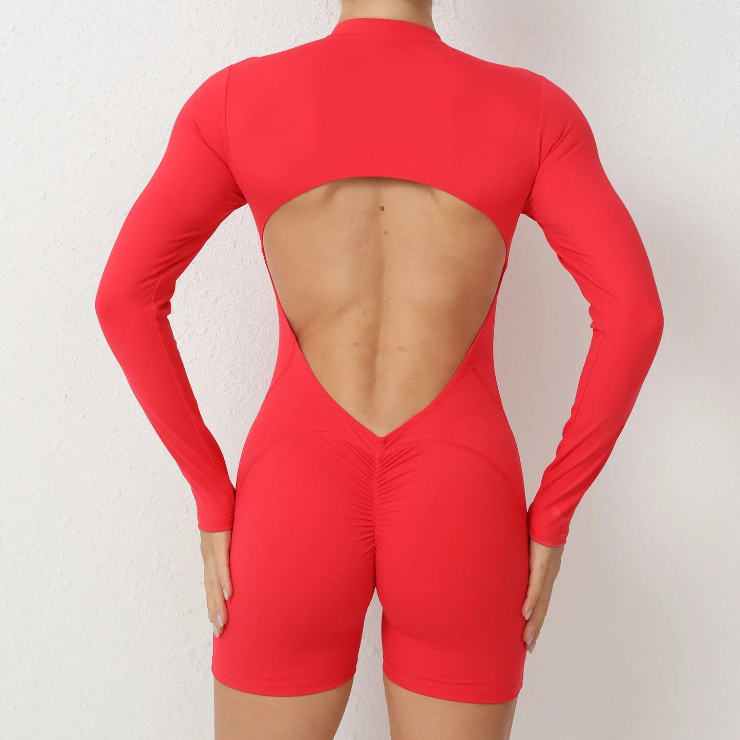Seamless Yoga Zipper Jumpsuits Sports Fitness Beauty Back Hip-Lifting Long-Sleeved One-Piece Workout Gym Tracksuits for Women